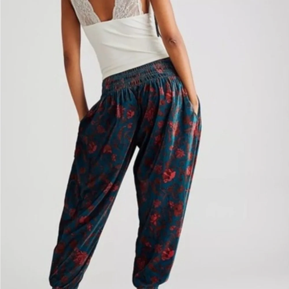 Free people Marla harem velvet Bohemian Pants EUC gorgeous peacock blue M - Picture 5 of 5